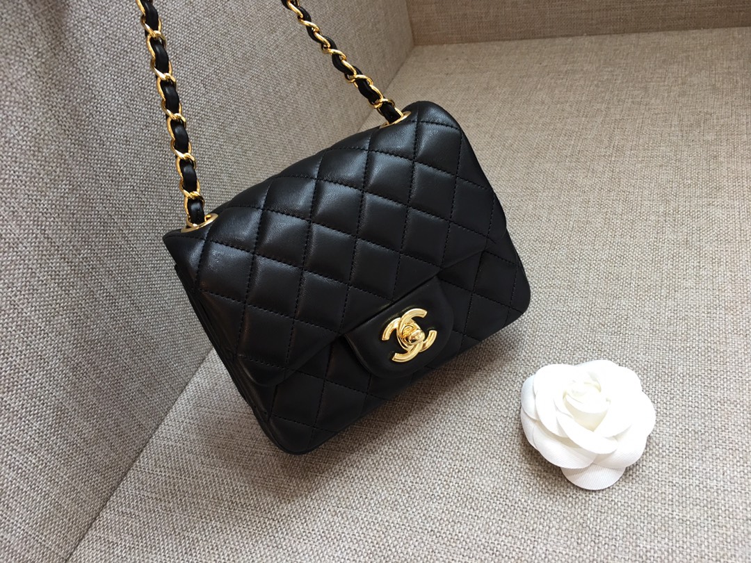 Mini Classic Flap Lambskin Bag A01115 Black/Gold